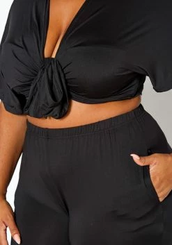 Asoph Plus Size Tie Front Crop Top & Flare Pants Set -Asoph Sales Shop 2016973 001 4
