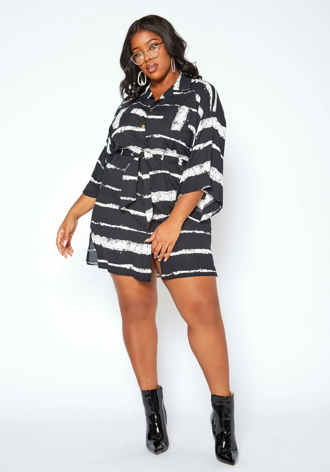 Asoph Plus Size Abstract Striped Button Front Mini Dress 4 Asoph Plus Size Abstract Striped Button Front Mini Dress - Image 4
