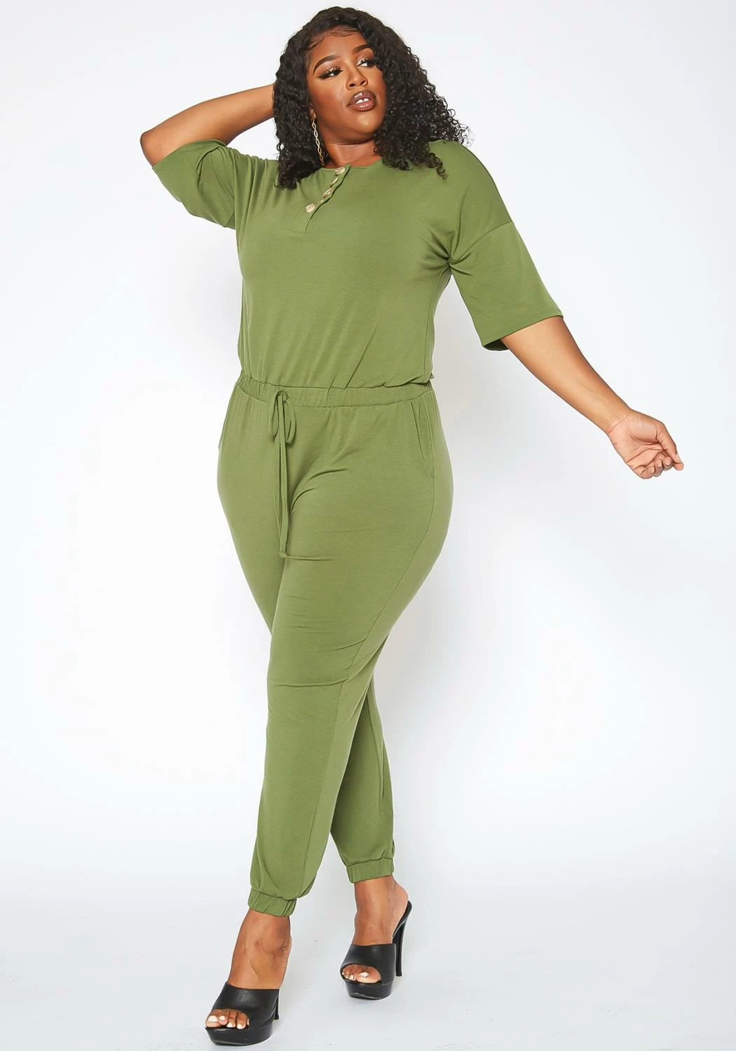 Asoph Plus Size Casual Button Hem Jumpsuit 2 Asoph Plus Size Casual Button Hem Jumpsuit - Image 2