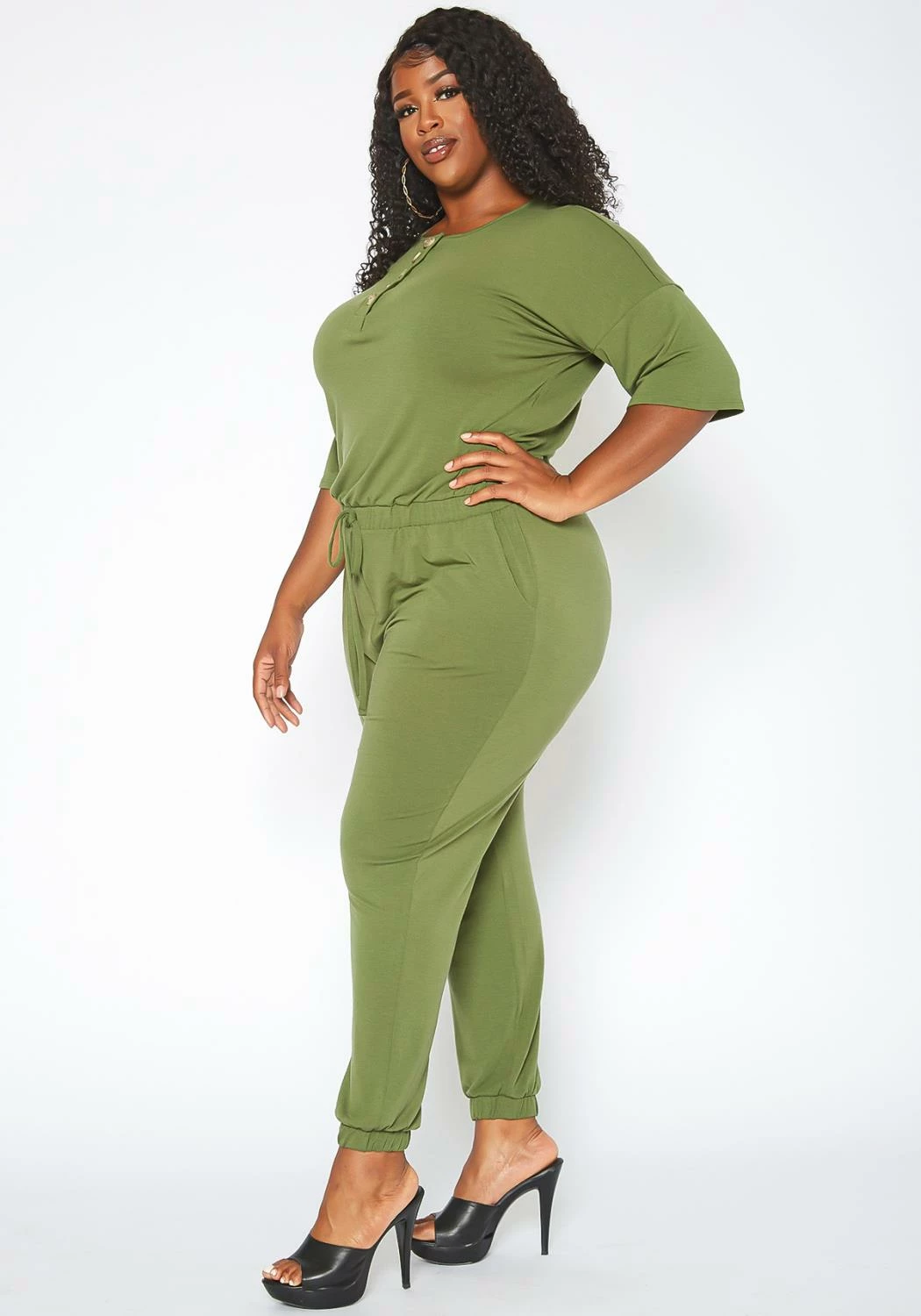 Asoph Plus Size Casual Button Hem Jumpsuit 3 Asoph Plus Size Casual Button Hem Jumpsuit - Image 3