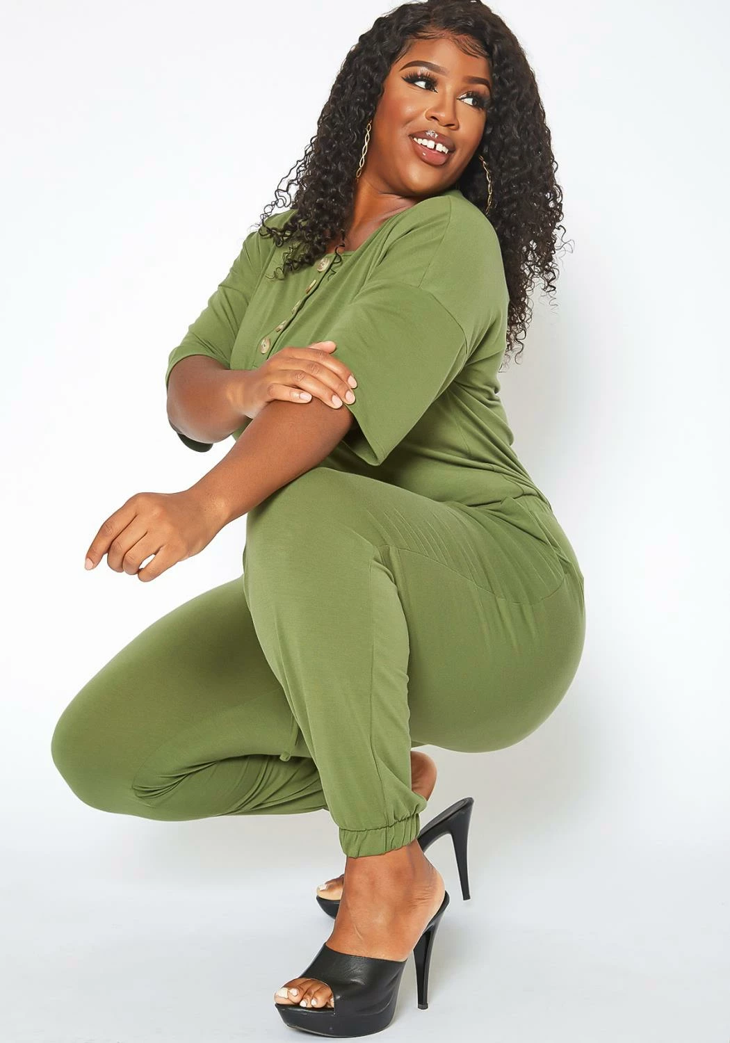 Asoph Plus Size Casual Button Hem Jumpsuit 1 Asoph Plus Size Casual Button Hem Jumpsuit