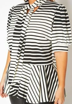 Asoph Plus Size Puff Shoulder Sleeve Striped Peplum Blouse -Asoph Sales Shop 2017082 172 4