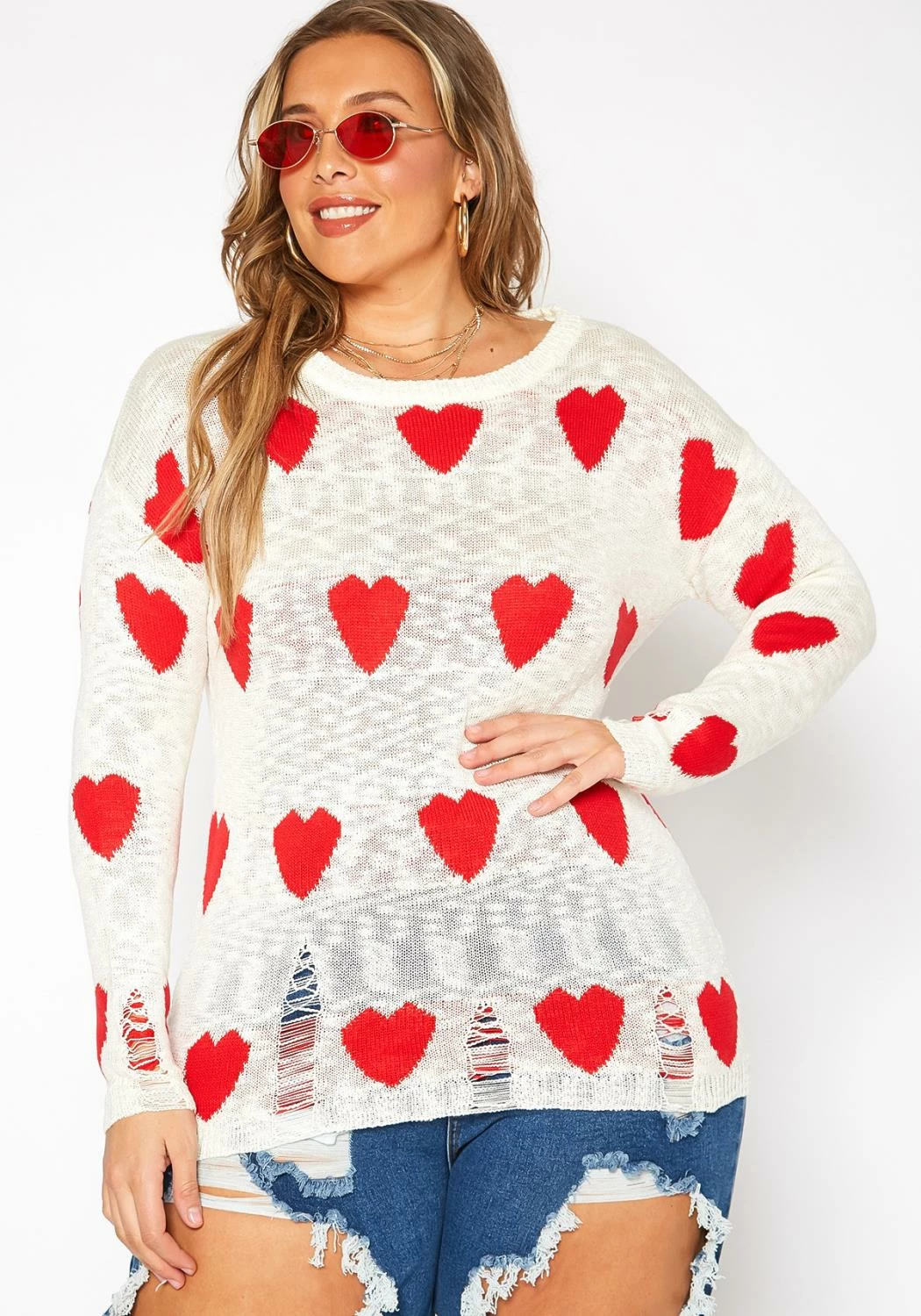 Asoph Plus Size Sweet Hearts Print Knit Sweater 2 Asoph Plus Size Sweet Hearts Print Knit Sweater - Image 2