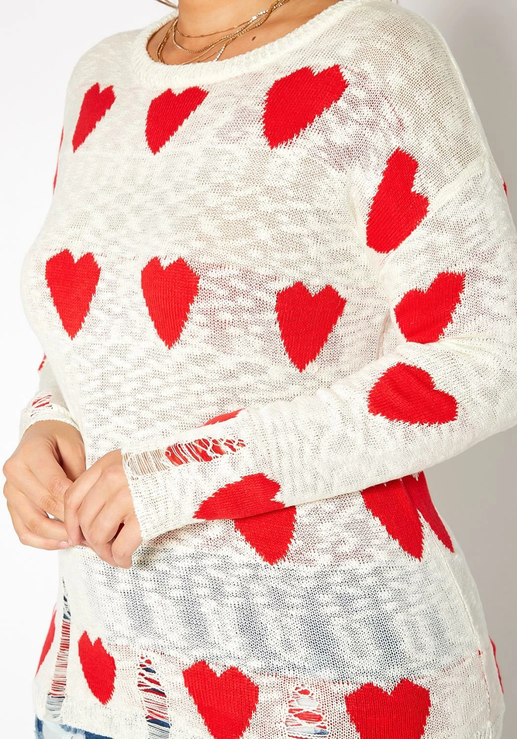 Asoph Plus Size Sweet Hearts Print Knit Sweater 5 Asoph Plus Size Sweet Hearts Print Knit Sweater - Image 5