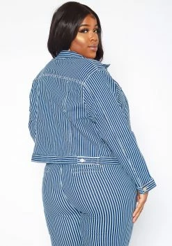 Asoph Plus Size Pin Striped Jean Jacket -Asoph Sales Shop 2017142 290 3