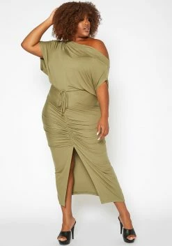 Asoph Plus Size Centered Drawstring Hem Maxi Skirt