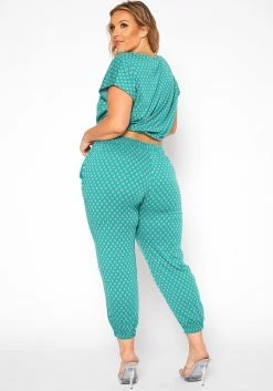 Asoph Plus Size Polka Dot Print Crop Top & Joggers Set -Asoph Sales Shop 2017179 103 3