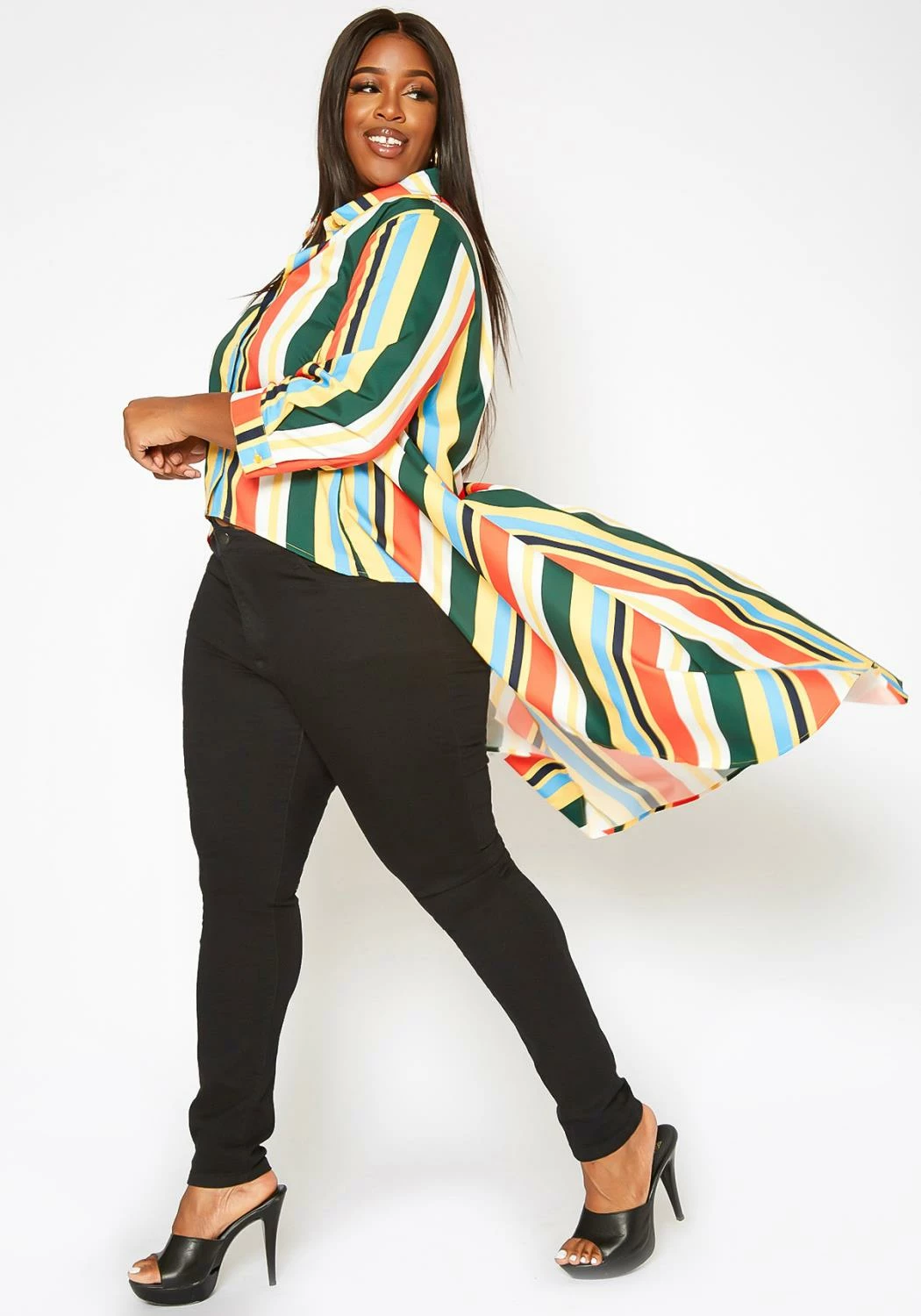 Asoph Plus Size Multi Color Striped High Low Collar Top 1 Asoph Plus Size Multi Color Striped High Low Collar Top