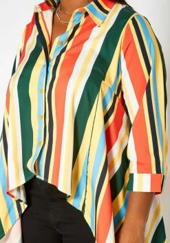 Asoph Plus Size Multi Color Striped High Low Collar Top 9 Asoph Plus Size Multi Color Striped High Low Collar Top -Asoph Sales Shop 2017211 128 4