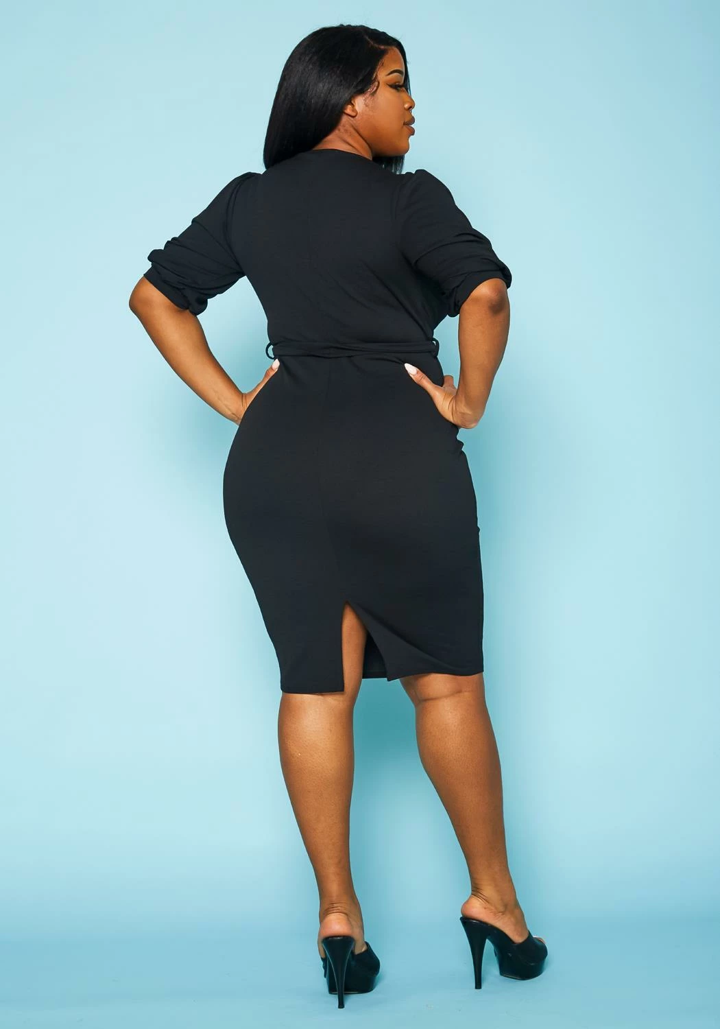 Plus Size V Neck Wrap Bodycon Mini Dress 4 Plus Size V Neck Wrap Bodycon Mini Dress - Image 4