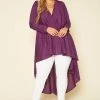 Plus Size Open Collar High To Low Chiffon Blouse