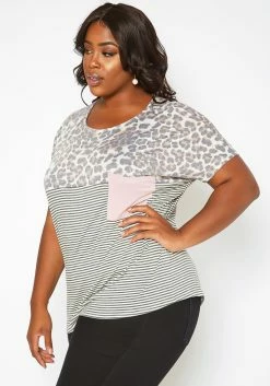 Asoph Plus Size Print Splice Crew Neck Tee Shirt -Asoph Sales Shop 2017375 107 2