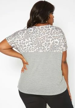 Asoph Plus Size Print Splice Crew Neck Tee Shirt -Asoph Sales Shop 2017375 107 3