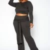 Asoph Plus Size Crop Sweater & Belted Flare Pants Set