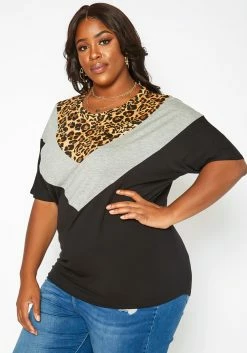 Asoph Plus Size Leopard Chevron Splice Tee Shirt -Asoph Sales Shop 2017431 106 2
