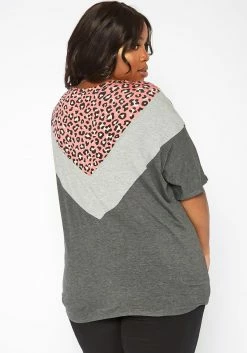 Asoph Plus Size Pink Leopard Chevron Splice Tee Shirt -Asoph Sales Shop 2017432 102 2