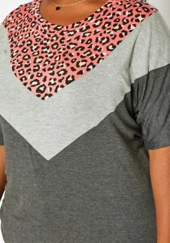 Asoph Plus Size Pink Leopard Chevron Splice Tee Shirt -Asoph Sales Shop 2017432 102 3