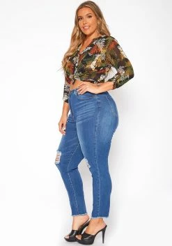 Asoph Plus Size Distressed Blue Wash High Waist Skinny Denim Jeans -Asoph Sales Shop 2017458 185 2