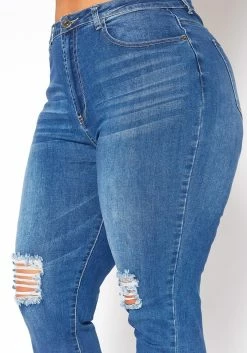 Asoph Plus Size Distressed Blue Wash High Waist Skinny Denim Jeans -Asoph Sales Shop 2017458 185 4