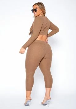 Asoph Plus Size Ribbed Knit Tie Front Crop Top & Legging Set -Asoph Sales Shop 2017468 190 3