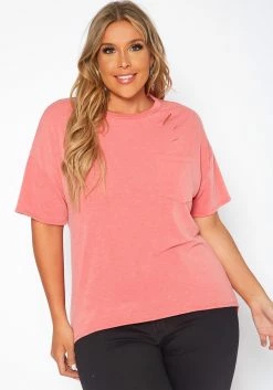 Plus Size Distressed Crew Neck Tee Shirt