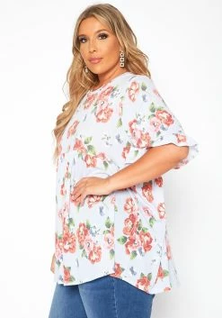 Asoph Plus Size Floral Print Relaxed Fit Tee Shirt -Asoph Sales Shop 2017522 278 2
