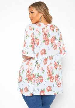 Asoph Plus Size Floral Print Relaxed Fit Tee Shirt -Asoph Sales Shop 2017522 278 3