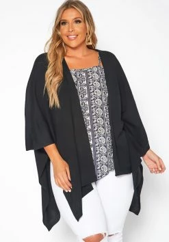 Asoph Plus Size Ribbed Knit Kimono Cardigan