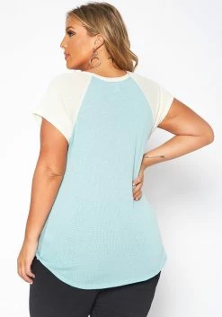 Asoph Plus Size Waffle Knit Baseball Sleeve Tee Shirt -Asoph Sales Shop 2017585 003 3