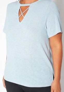 Asoph Plus Size Waffle Knit Crew Neck Tee Shirt -Asoph Sales Shop 2017587 003 4