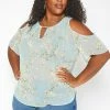 Asoph Plus Size Floral Print Cold Shoulder Top