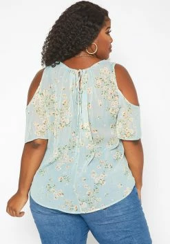 Asoph Plus Size Floral Print Cold Shoulder Top -Asoph Sales Shop 2017619 003 3