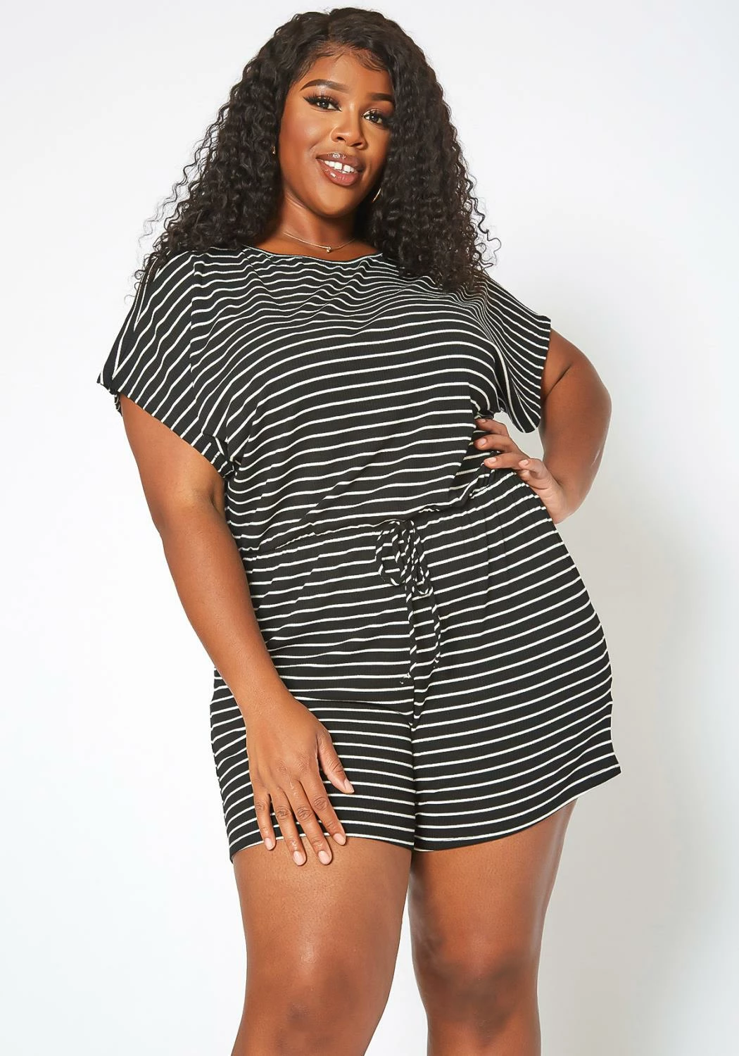 Asoph Plus Size Striped Relaxed Fit Romper 1 Asoph Plus Size Striped Relaxed Fit Romper