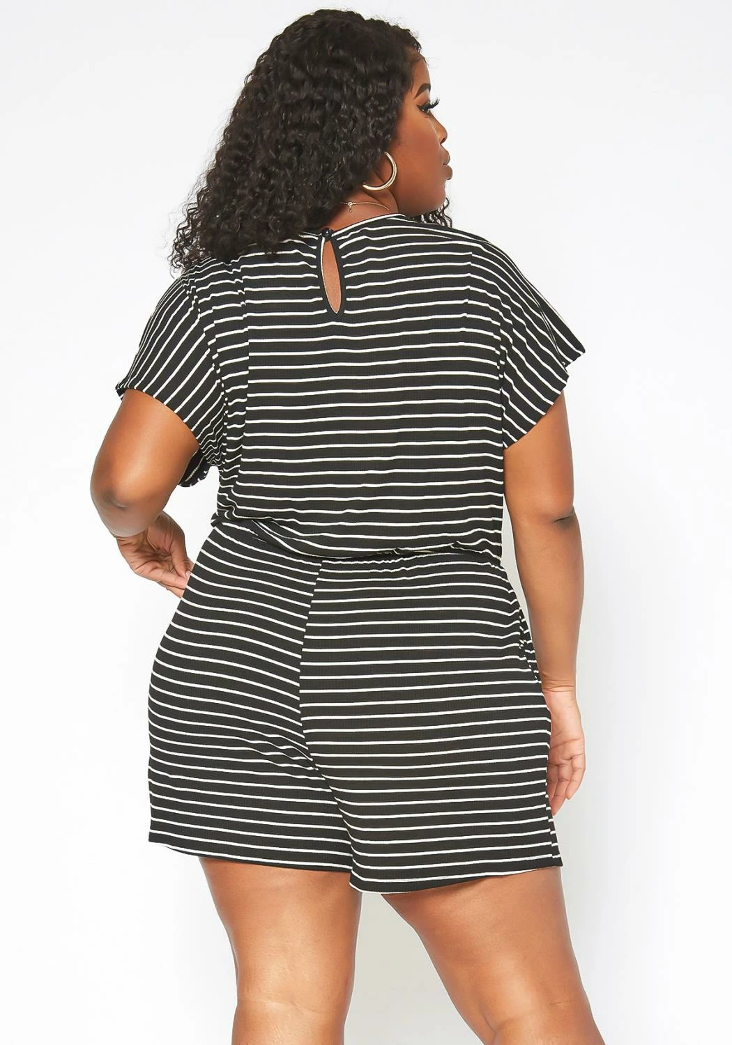 Asoph Plus Size Striped Relaxed Fit Romper 4 Asoph Plus Size Striped Relaxed Fit Romper - Image 4