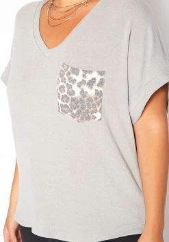 Asoph Plus Size Leopard Pocket Hem V Neck Shirt -Asoph Sales Shop 2017664 107 4