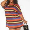Asoph Plus Size Multi Color Striped Tee Shirt Mini Dress
