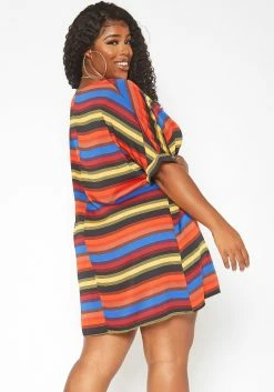 Asoph Plus Size Multi Color Striped Tee Shirt Mini Dress -Asoph Sales Shop 2017674 128 3