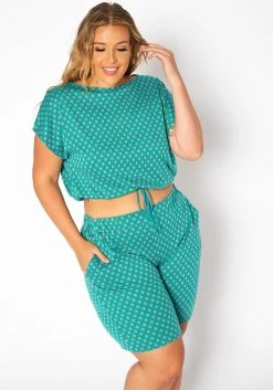 Asoph Plus Size Polka Dot Two Piece Set