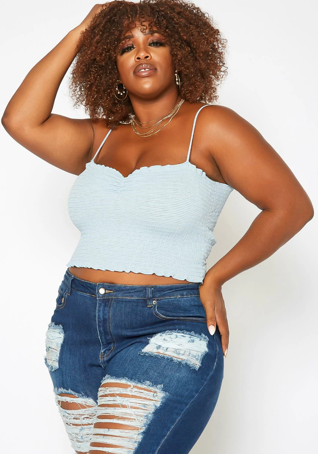 Asoph Plus Size Smocked Scrunch Detail Cam Top 2 Asoph Plus Size Smocked Scrunch Detail Cam Top - Image 2