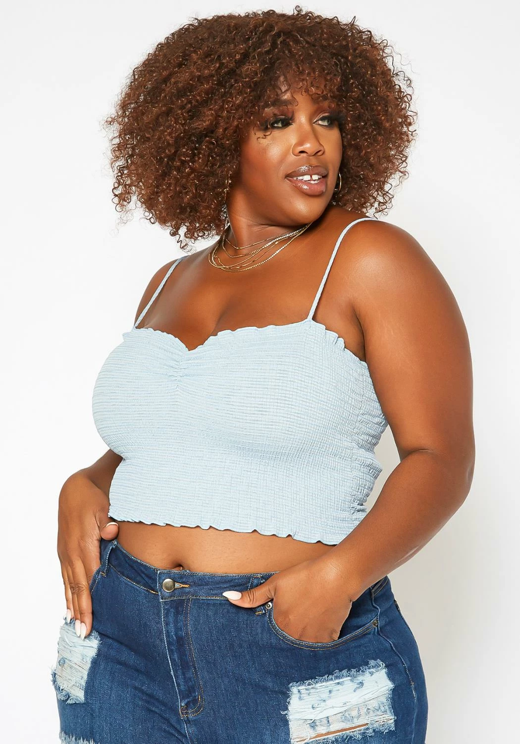 Asoph Plus Size Smocked Scrunch Detail Cam Top 1 Asoph Plus Size Smocked Scrunch Detail Cam Top