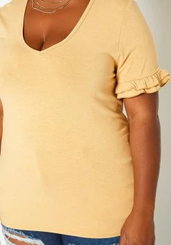 Asoph Plus Size Ruffle Trim V Neck Tee Shirt -Asoph Sales Shop 2017777 159 4