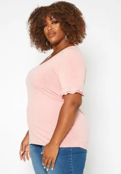 Asoph Plus Size Ruffle Trim V Neck Tee Shirt -Asoph Sales Shop 2017777 162 2