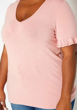 Asoph Plus Size Ruffle Trim V Neck Tee Shirt -Asoph Sales Shop 2017777 162 4