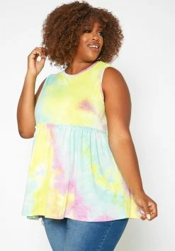 Asoph Plus Size Tie Dye Sleeveless Flare Blouse