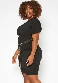 Asoph Plus Size Ruched Bodycon Mini Dress With Waist Chain -Asoph Sales Shop 2017786 001 1