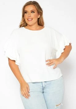Asoph Plus Size Ruffle Trim Short Sleeve Top