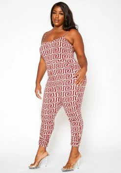 Asoph Plus Size Greek Key Print Cami Jumpsuit -Asoph Sales Shop 2017900 283 2