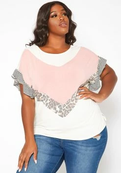 Asoph Plus Size Color Splice Short Sleeve Shirt