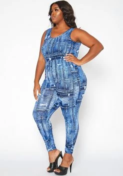 Asoph Plus Size Denim Print Bodycon Jumpsuit -Asoph Sales Shop 2017919 290 1