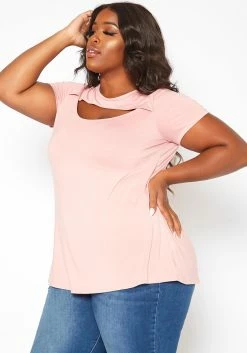 Asoph Plus Size Cut Out Front Tee Shirt -Asoph Sales Shop 2017920 119 2
